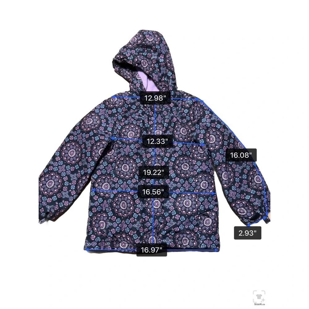 The Childrens Place Girl Medium 7/8 Black Mandala Floral Puffer Hooded Coat